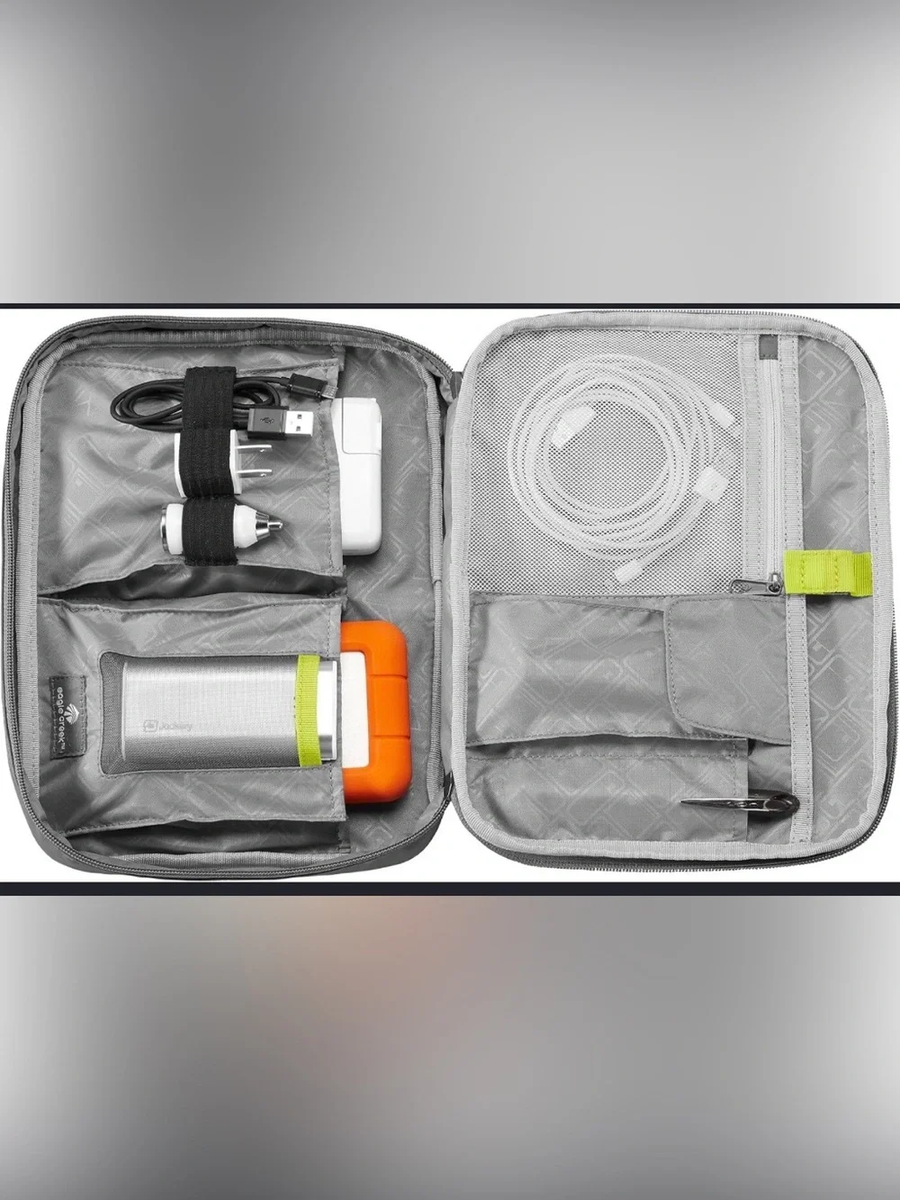 Sharper Image Portable Electronics Organizer Case in Gray with Lime Green Accent